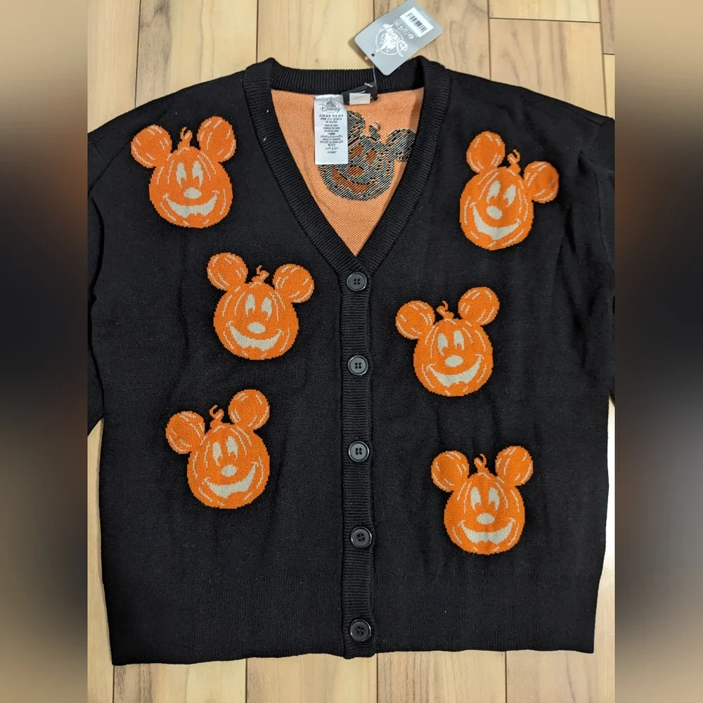 NWT! Disney Parks Her Universe Halloween Mickey Mouse Pumpkin Ribbon Cardigan M - Picture 2 of 16